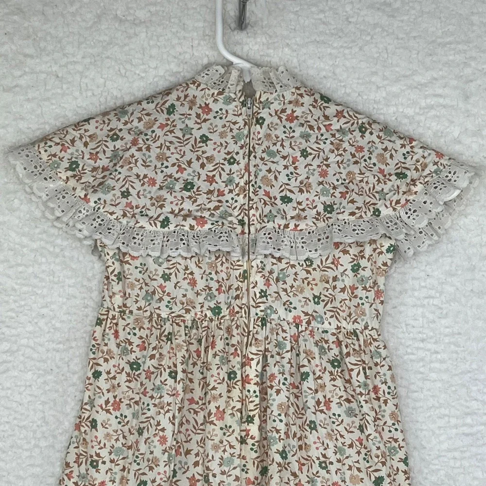 Vintage Floral Prairie Dress Girls 5 Maxi Tiered Lace Cottagecore Little House